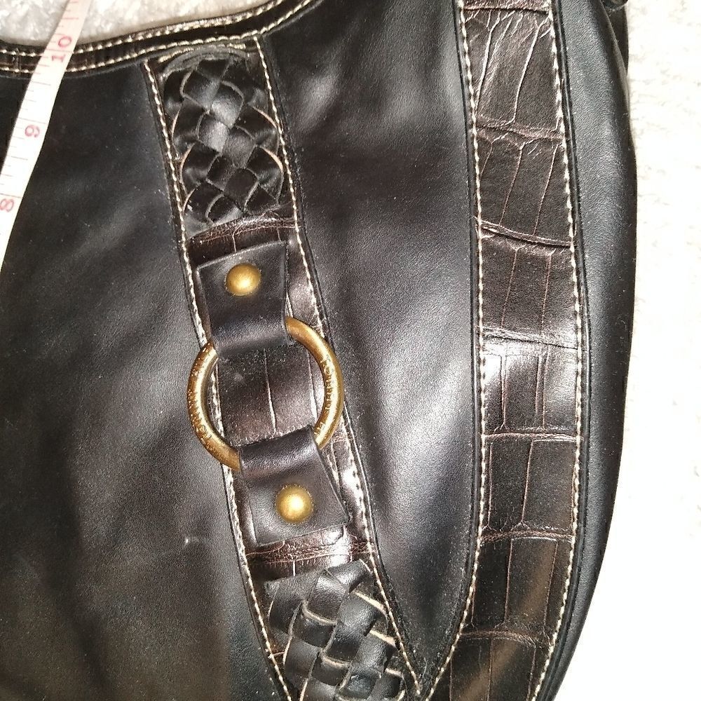 Tommy Hilfiger black leather sachel purse brass hardwear - Picture 3 of 10
